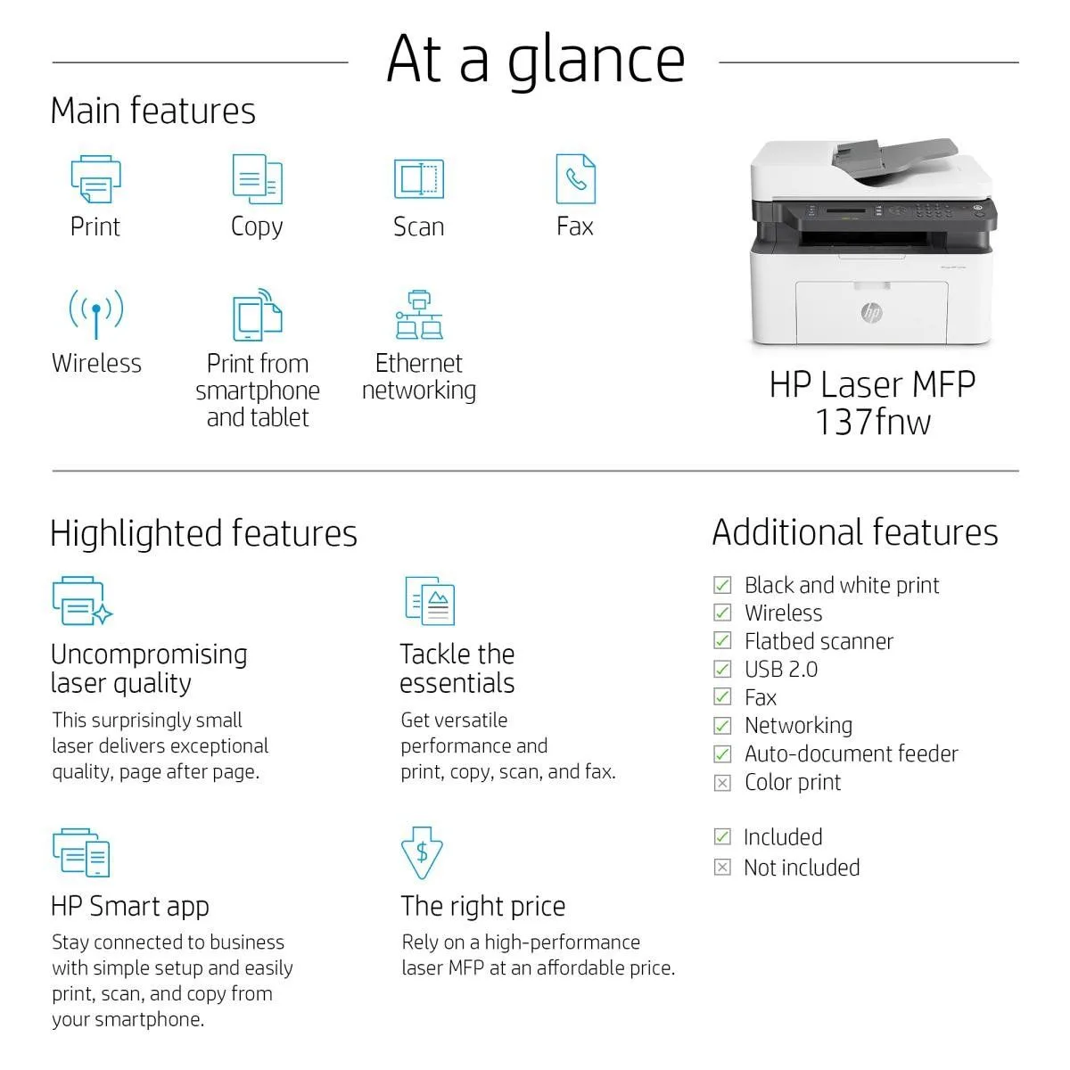طابعة ليزر HP LaserJet MFP 137fnw متعددة الوظائف 4 في 1 - أبيض وأسود - 4ZB84A