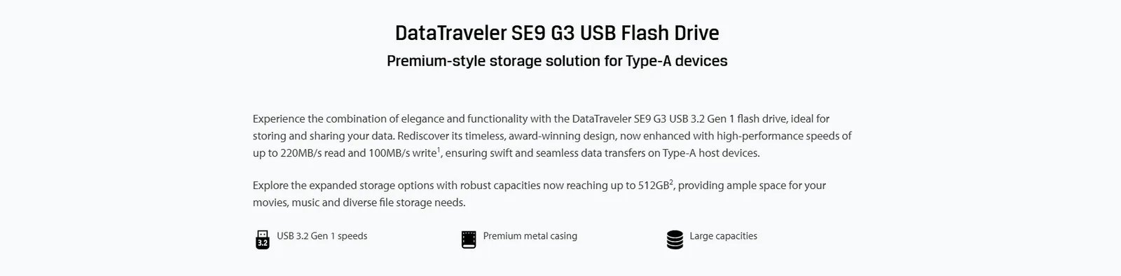 فلاشة Kingston DataTraveler SE9 G3 سعة 128GB بمنفذ USB-A 3.2 - معدنية ذهبية