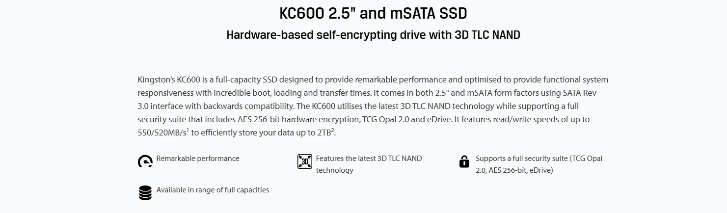 قرص SSD داخلي Kingston KC600 سعة 2TB بواجهة SATA III