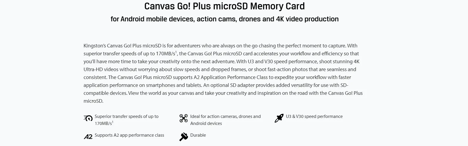 Kingston 512GB Memory Card MicroSDXC Canvas Go Plus 170MB/s UHS-I A2 C10 U3 V30 + Adaptor