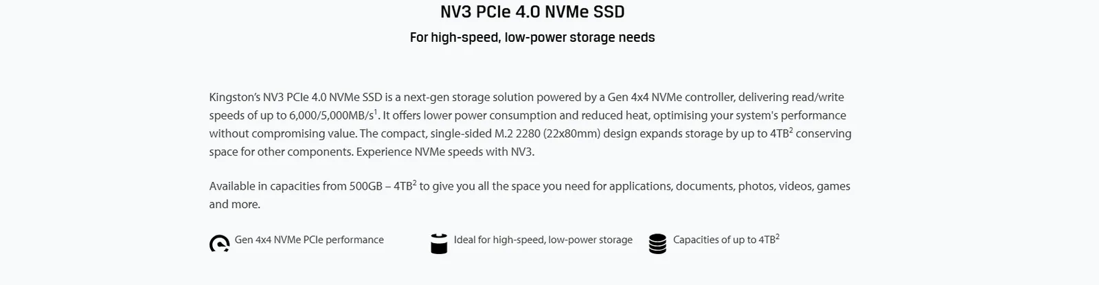 Kingston NV3 2TB M.2 2280 NVMe PCIe 4.0 Gen 4x4 Internal SSD Up to 6000 MB/s