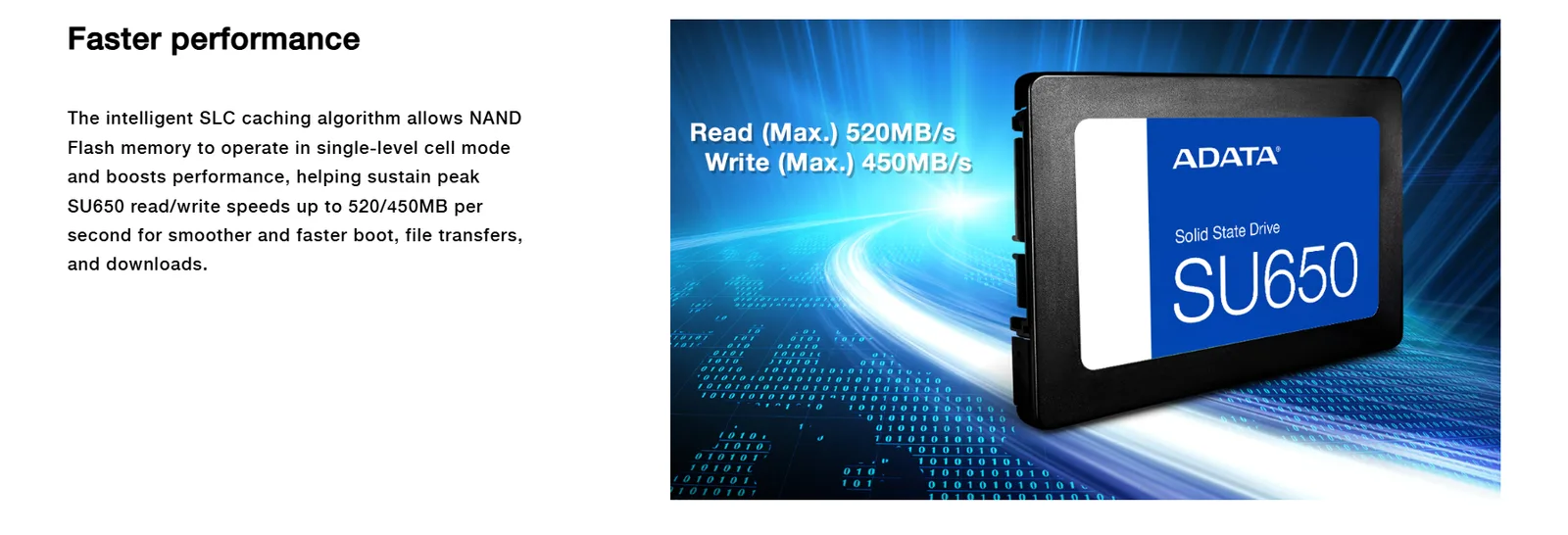 قرص SSD داخلي ADATA Ultimate SU650 سعة 240GB بواجهة SATA مقاس 2.5 بوصة