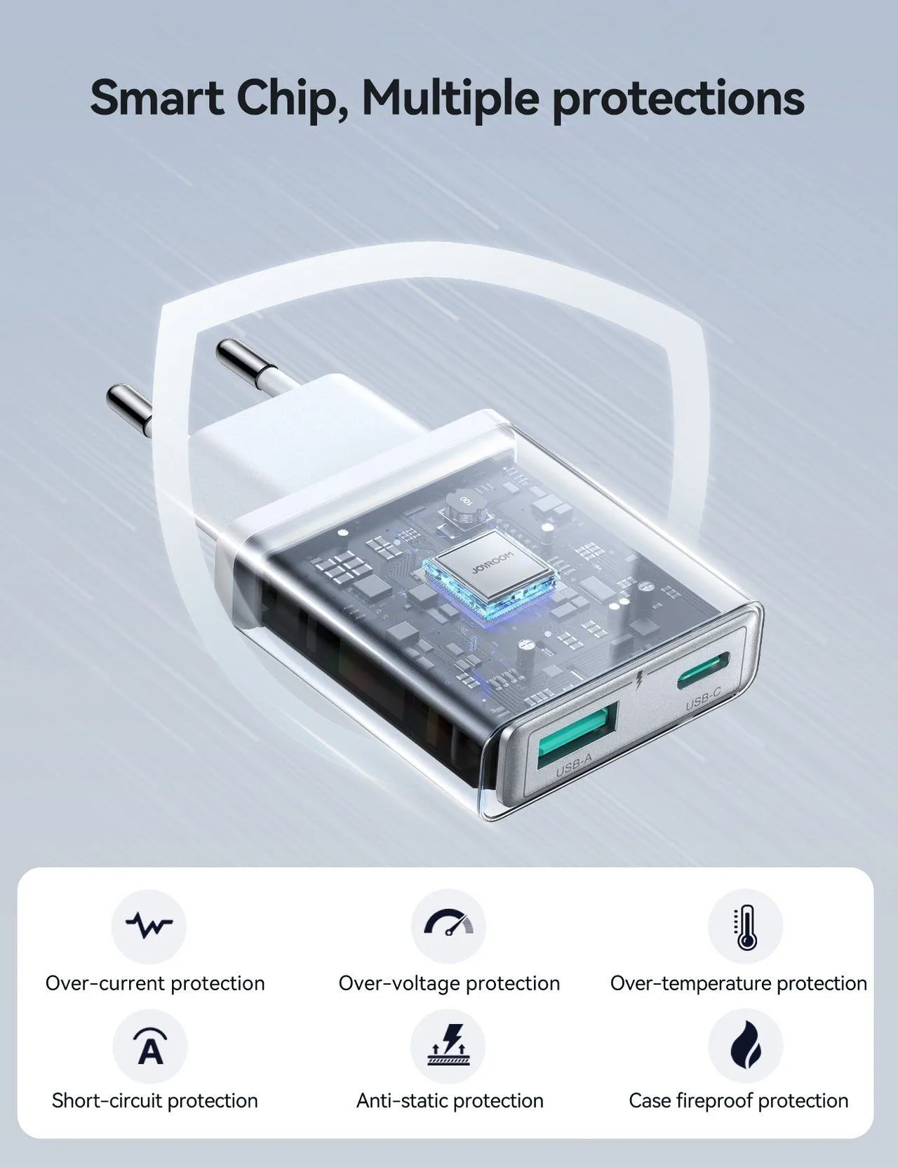 Joyroom USB-C + USB-A Ultra Slim Charger - 20W