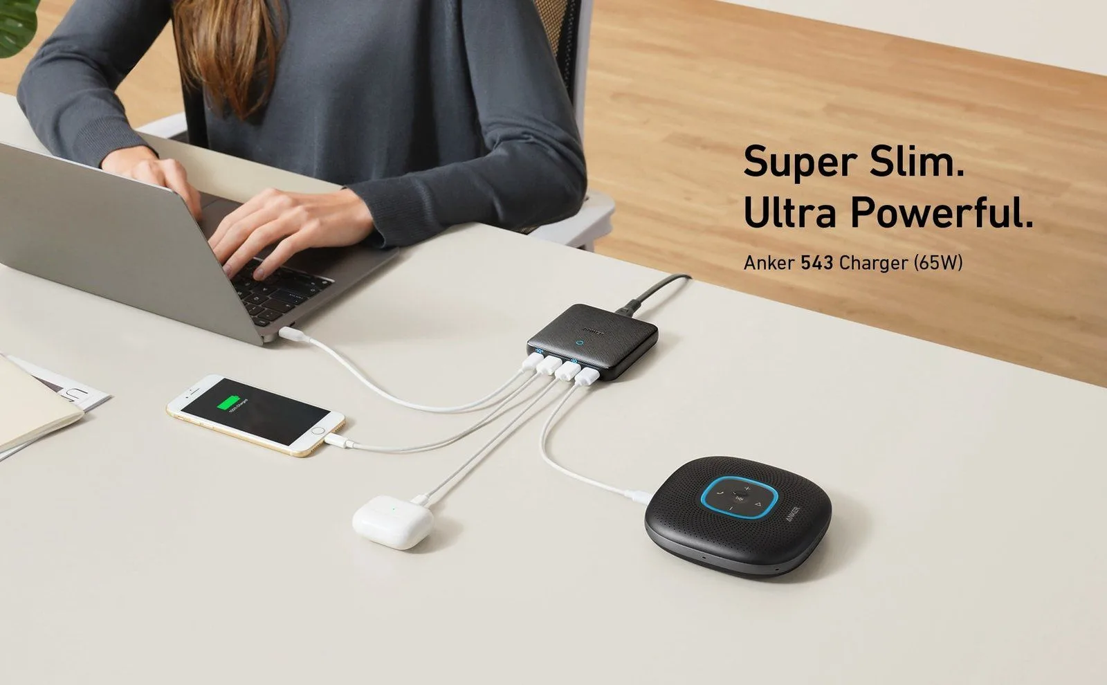 شاحن Anker PowerPort Atom III Slim بأربعة منافذ - قدرة 65 واط