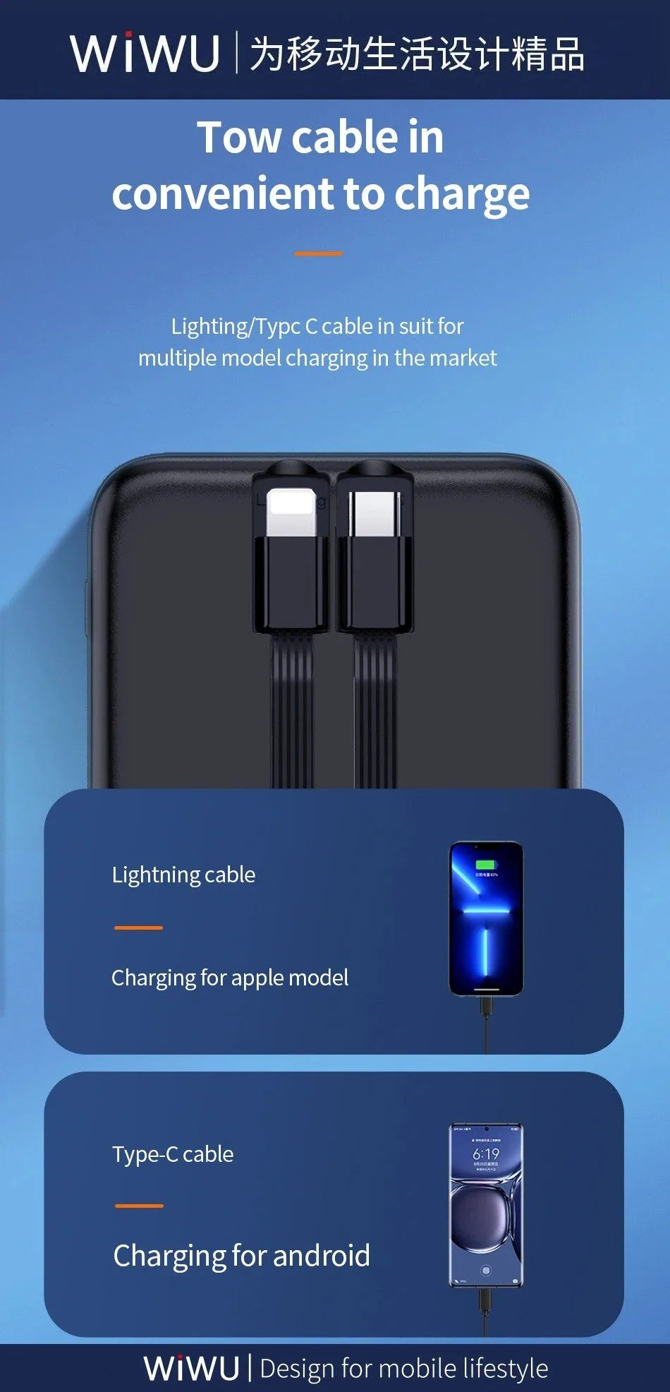 Wiwu LED Display Built-in Cable 10K Power Bank 22.5W