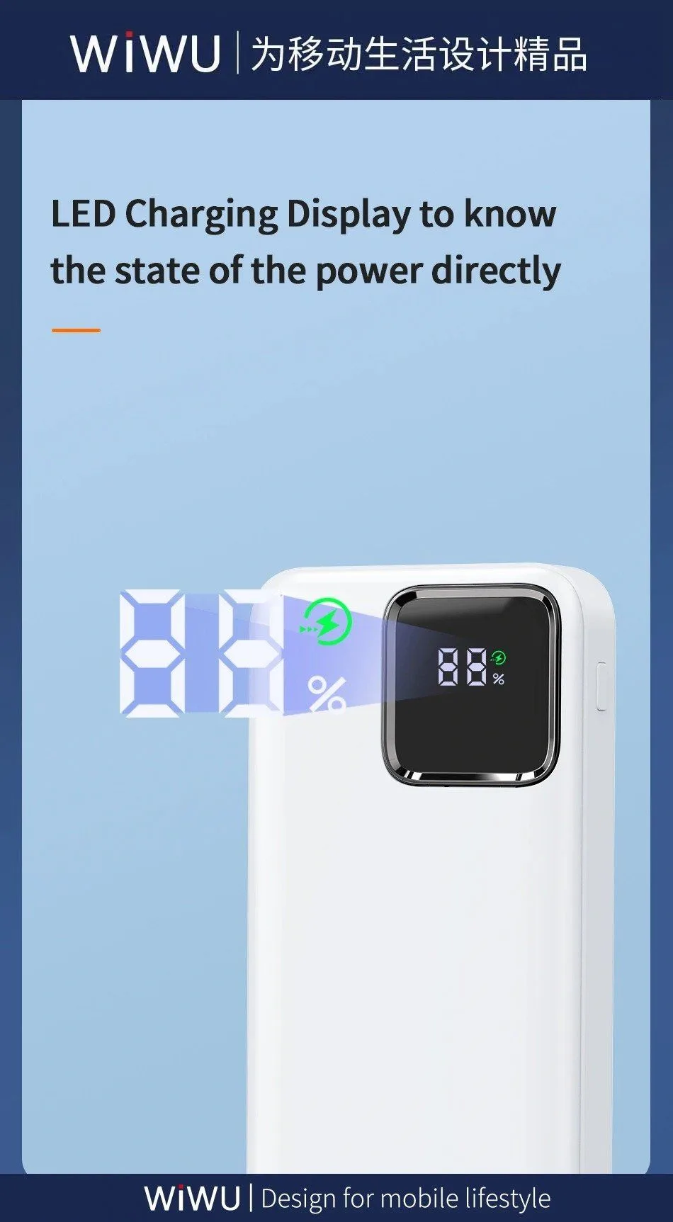 Wiwu LED Display Built-in Cable 10K Power Bank 22.5W