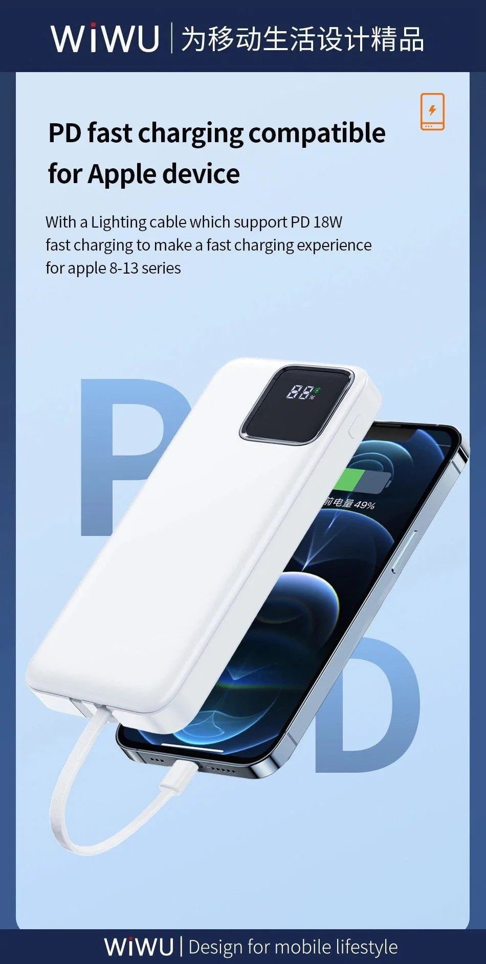 Wiwu LED Display Built-in Cable 10K Power Bank 22.5W