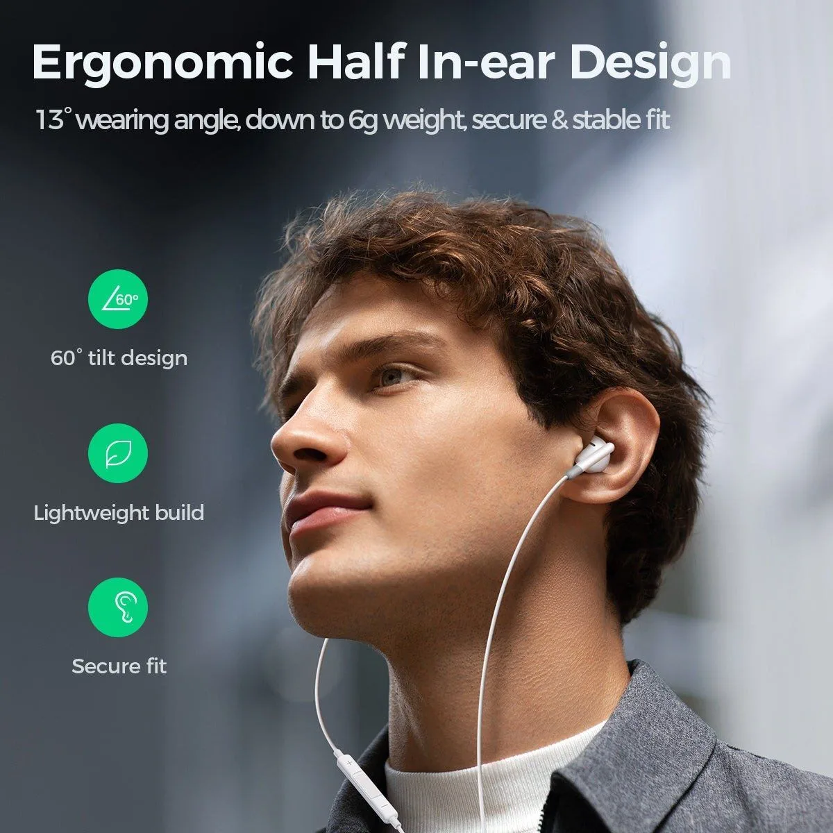 Joyroom Half in-Ear Wired Earphones - White