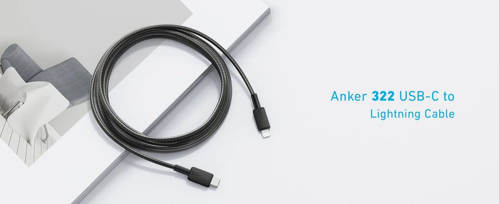 كابل Anker 322 من USB-C إلى Lightning مجدول - 0.9 متر