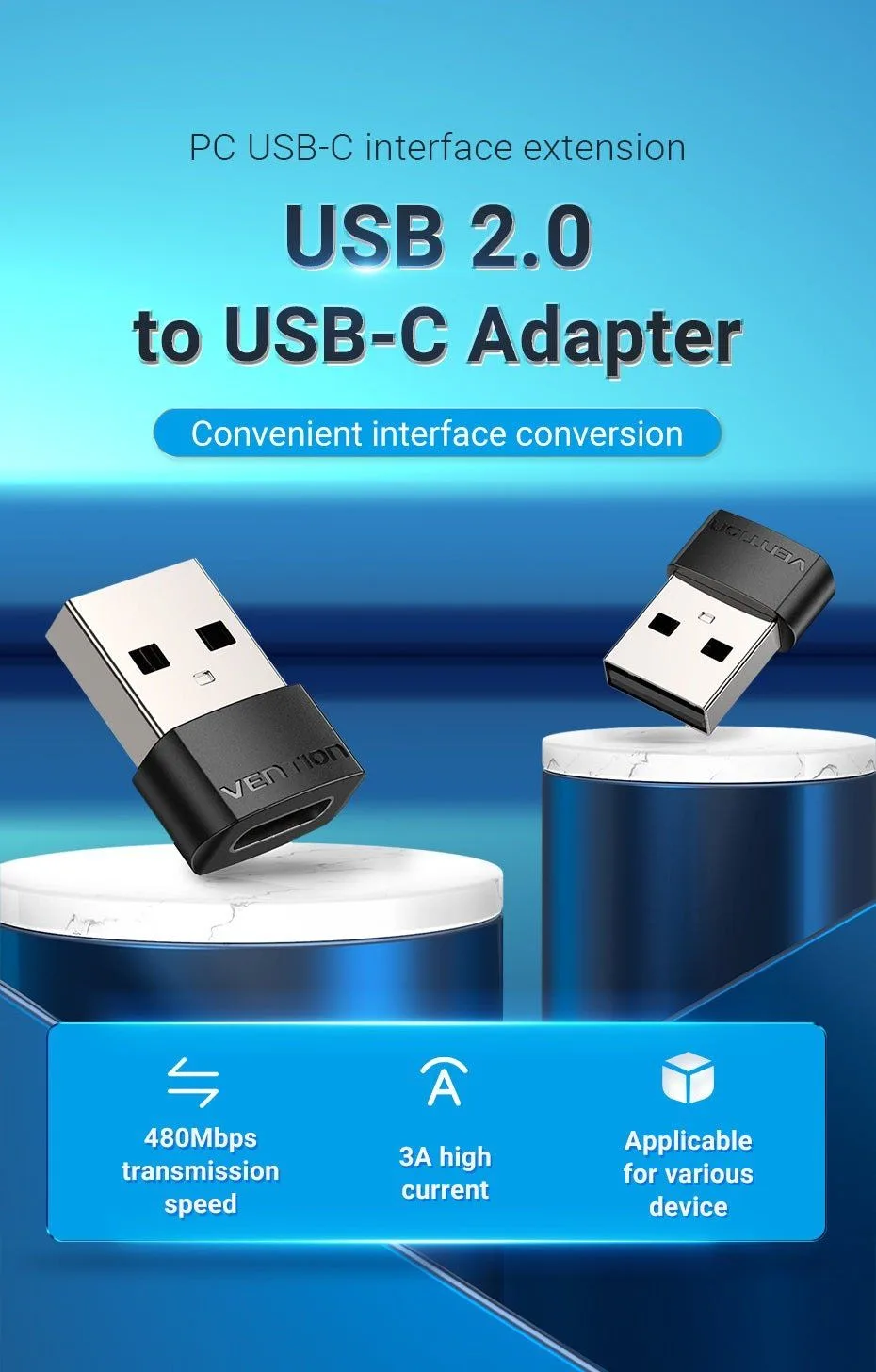 Vention USB-A 2.0 Male to USB-C Female Adapter - CDWB0
