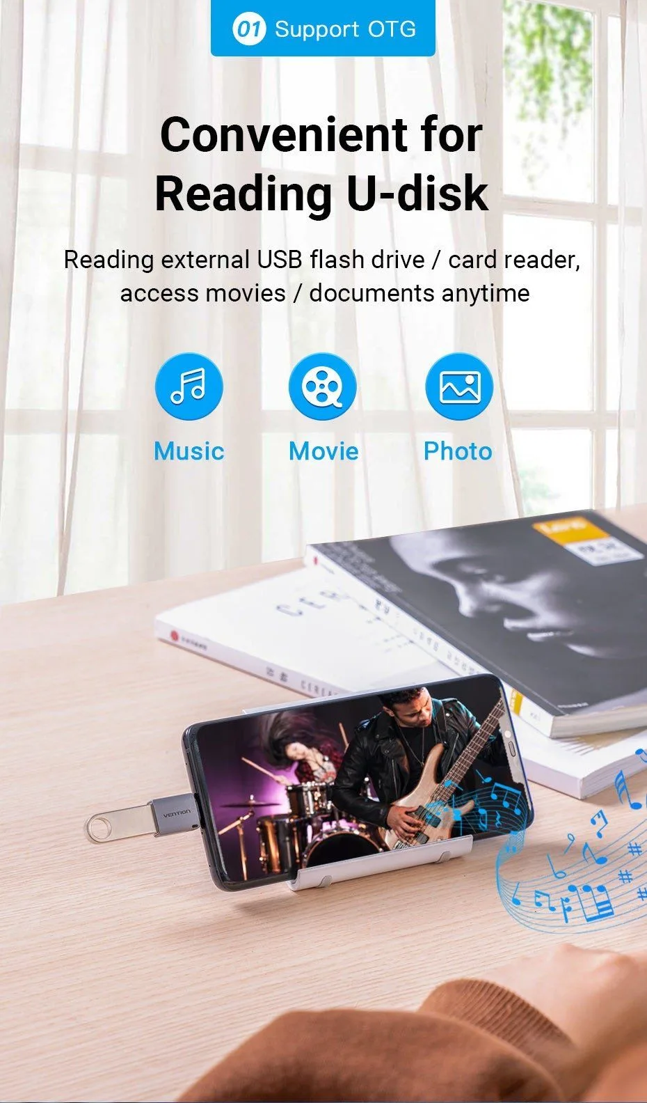 محوّل OTG من Vention من USB-C ذكر إلى USB-A 3.0 أنثى من الألمنيوم - رمادي - CDQH0