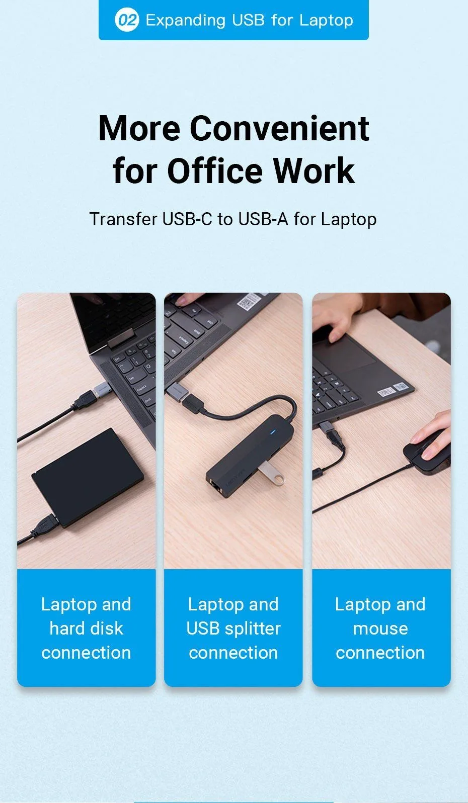 محوّل OTG من Vention من USB-C ذكر إلى USB-A 3.0 أنثى من الألمنيوم - رمادي - CDQH0