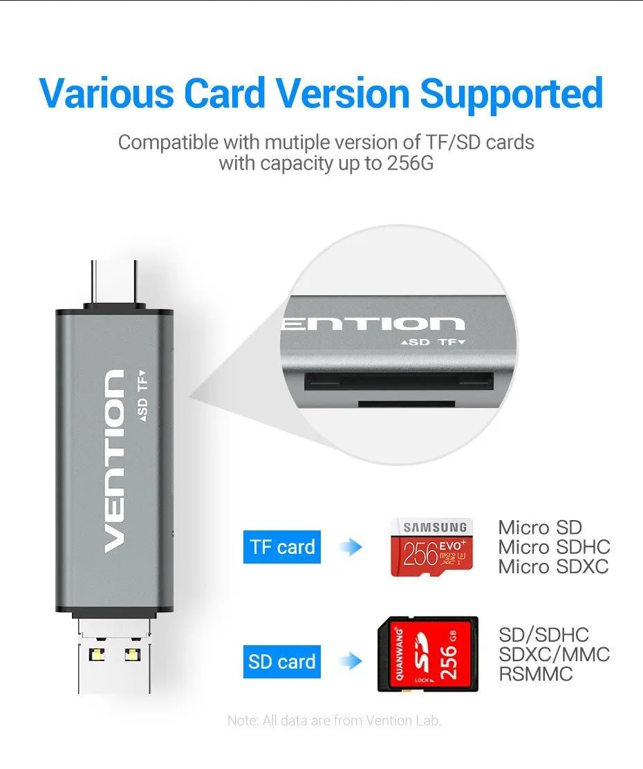 Vention USB-C / USB-A / Micro USB - Metal Card Reader - CCJH0