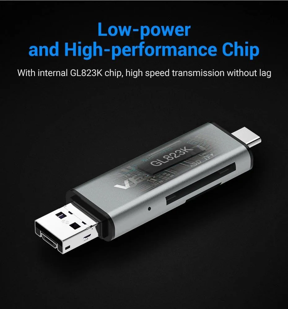 Vention USB-C / USB-A / Micro USB - Metal Card Reader - CCJH0
