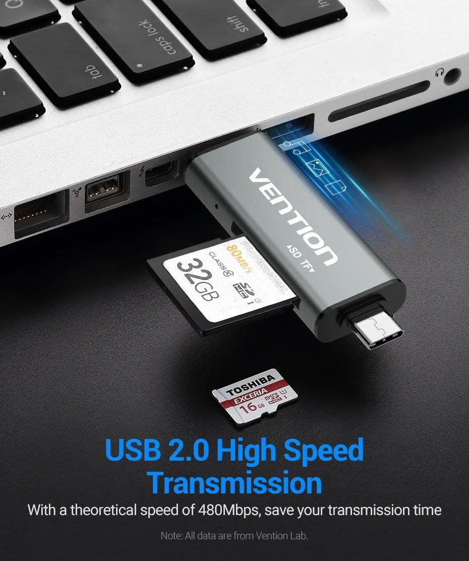 Vention USB-C / USB-A / Micro USB - Metal Card Reader - CCJH0