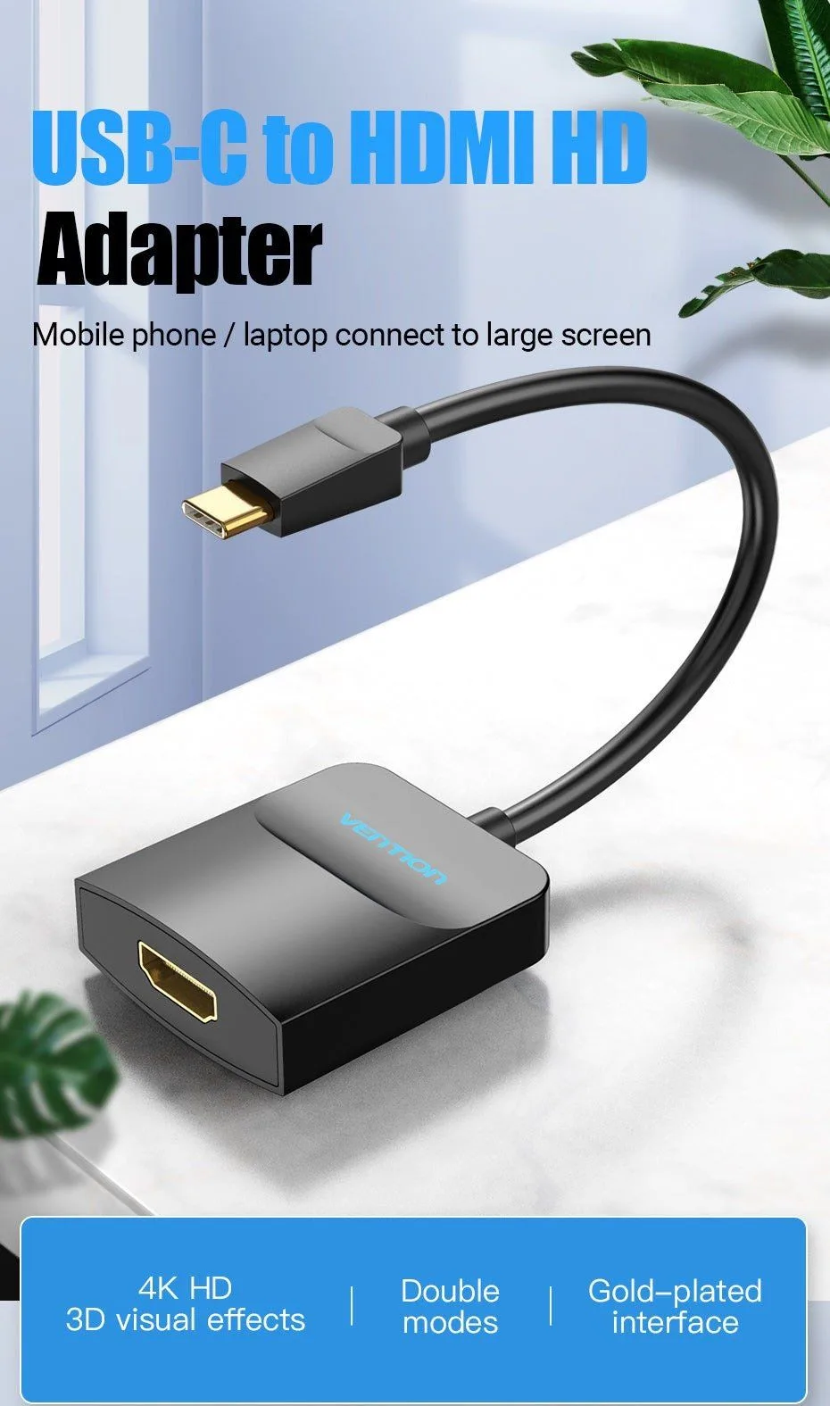 Vention Type-C to HDMI Adapter 0.15M Black ABS Type - TDCBB