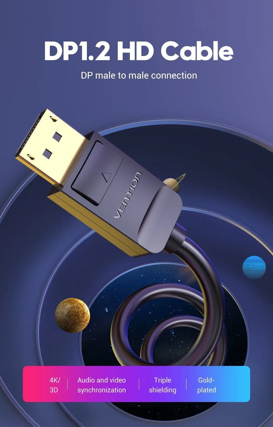 كابل Vention من DisplayPort إلى DisplayPort بطول 3 أمتار - HACBI