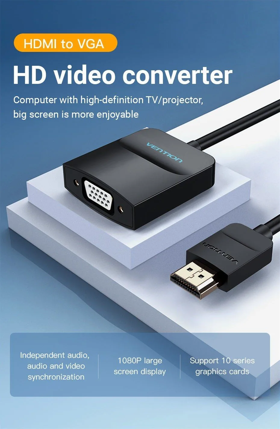 Vention HDMI to VGA Adapter 0.15M Black ABS Type - 42154