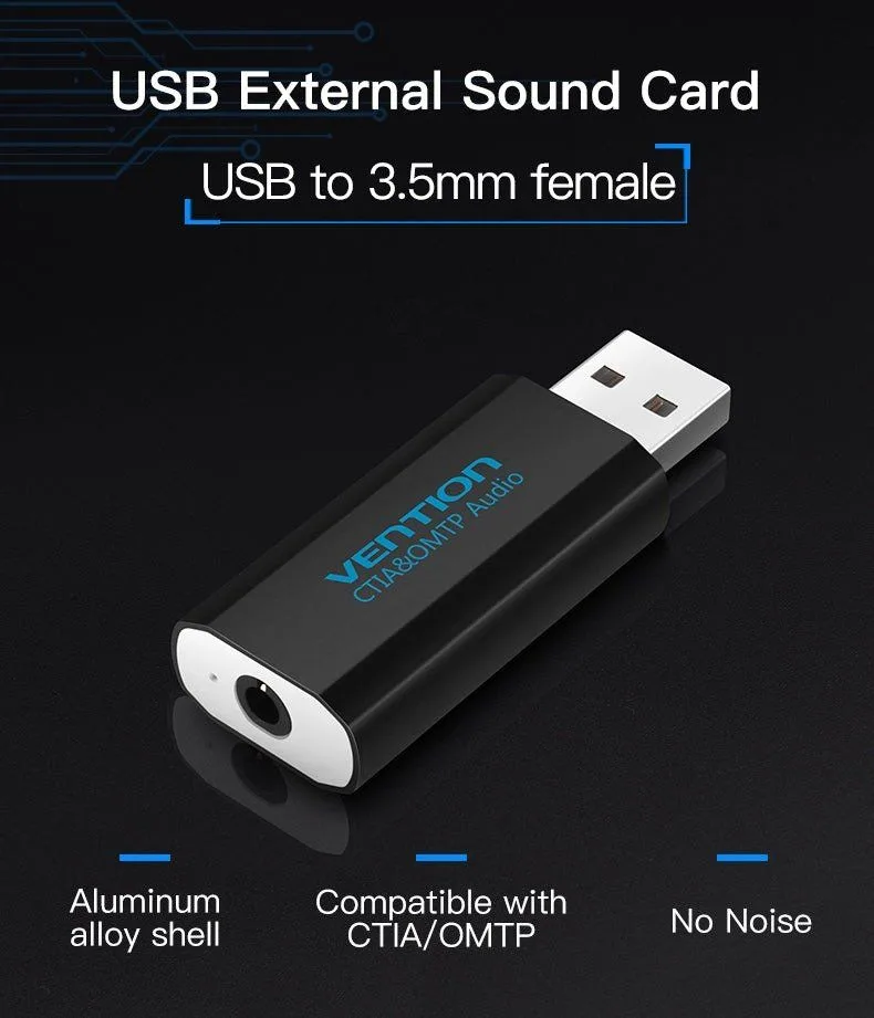 كرت صوت خارجي Vention بمنفذ USB - معدني أسود - VAB-S16-B