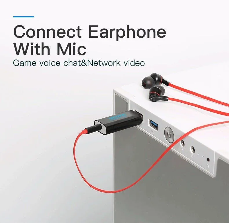 كرت صوت خارجي Vention بمنفذ USB - معدني أسود - VAB-S16-B