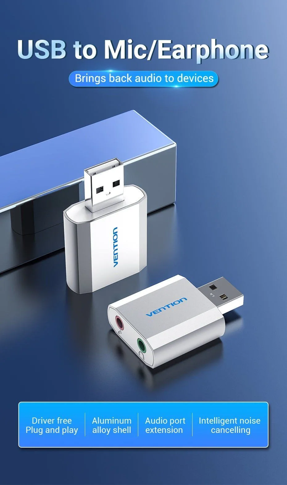كرت صوت خارجي Vention بمنفذ USB - معدني فضي - VAB-S13