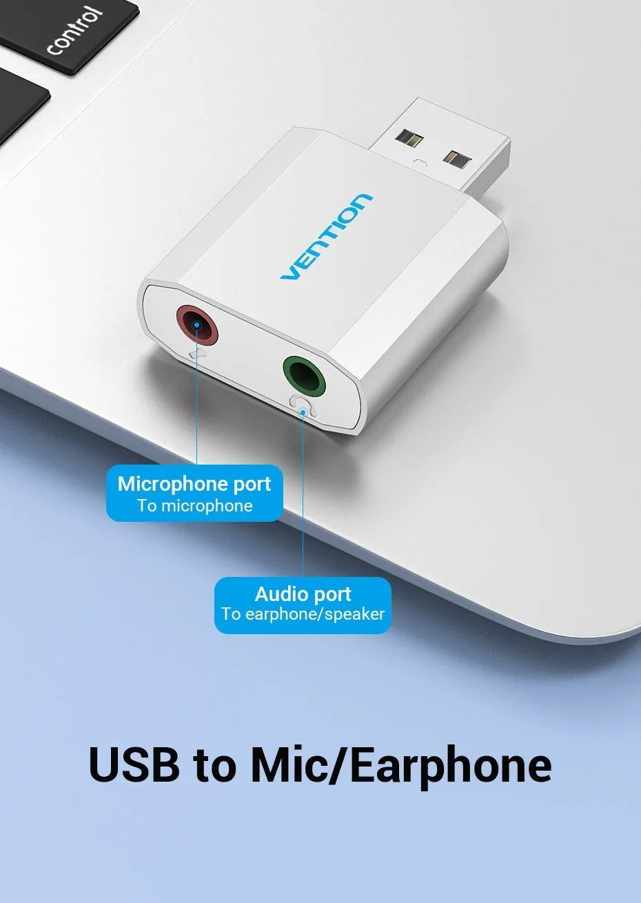 كرت صوت خارجي Vention بمنفذ USB - معدني فضي - VAB-S13