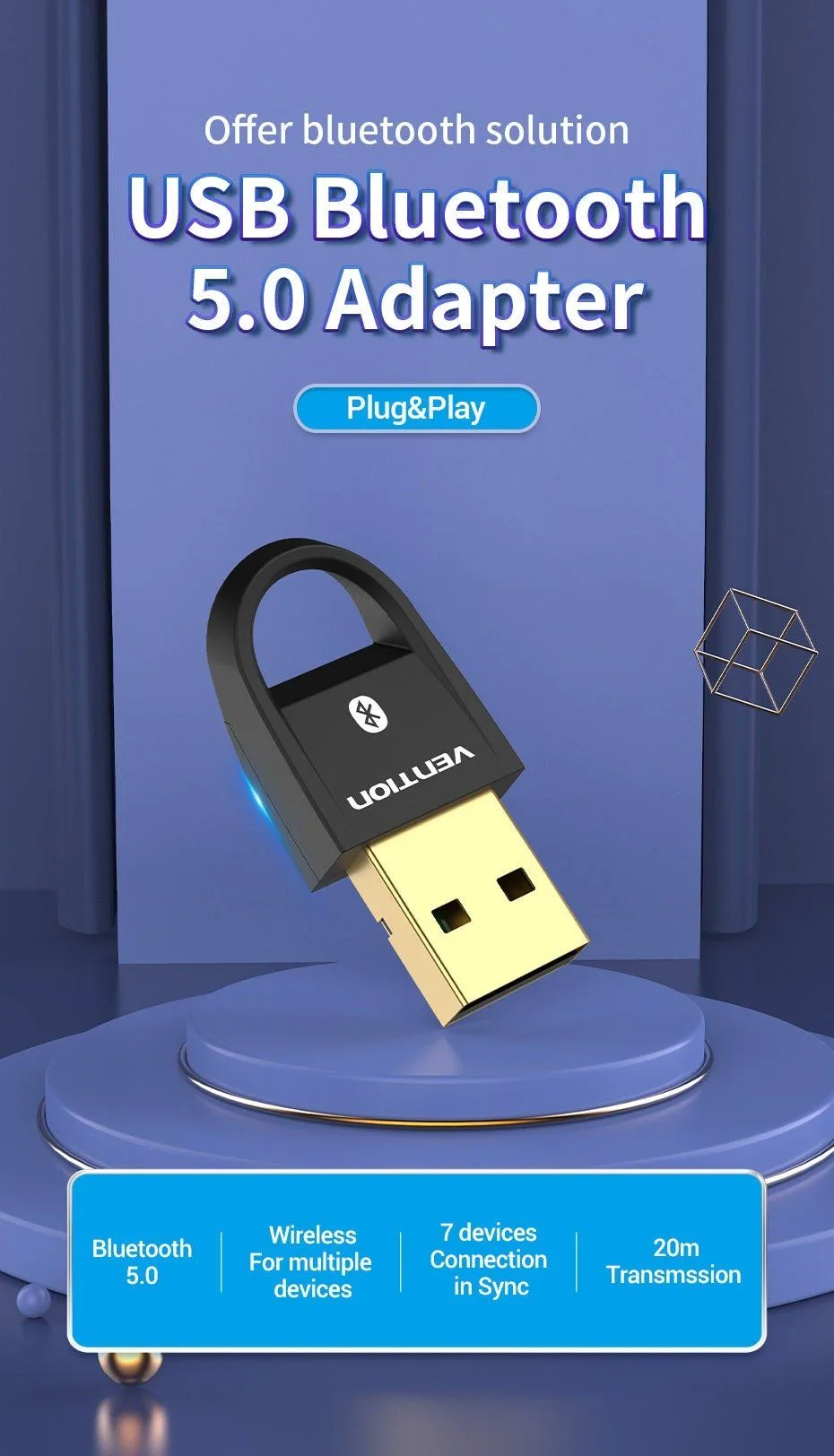 محوّل بلوتوث 5.0 من Vention بمنفذ USB - CDSB0