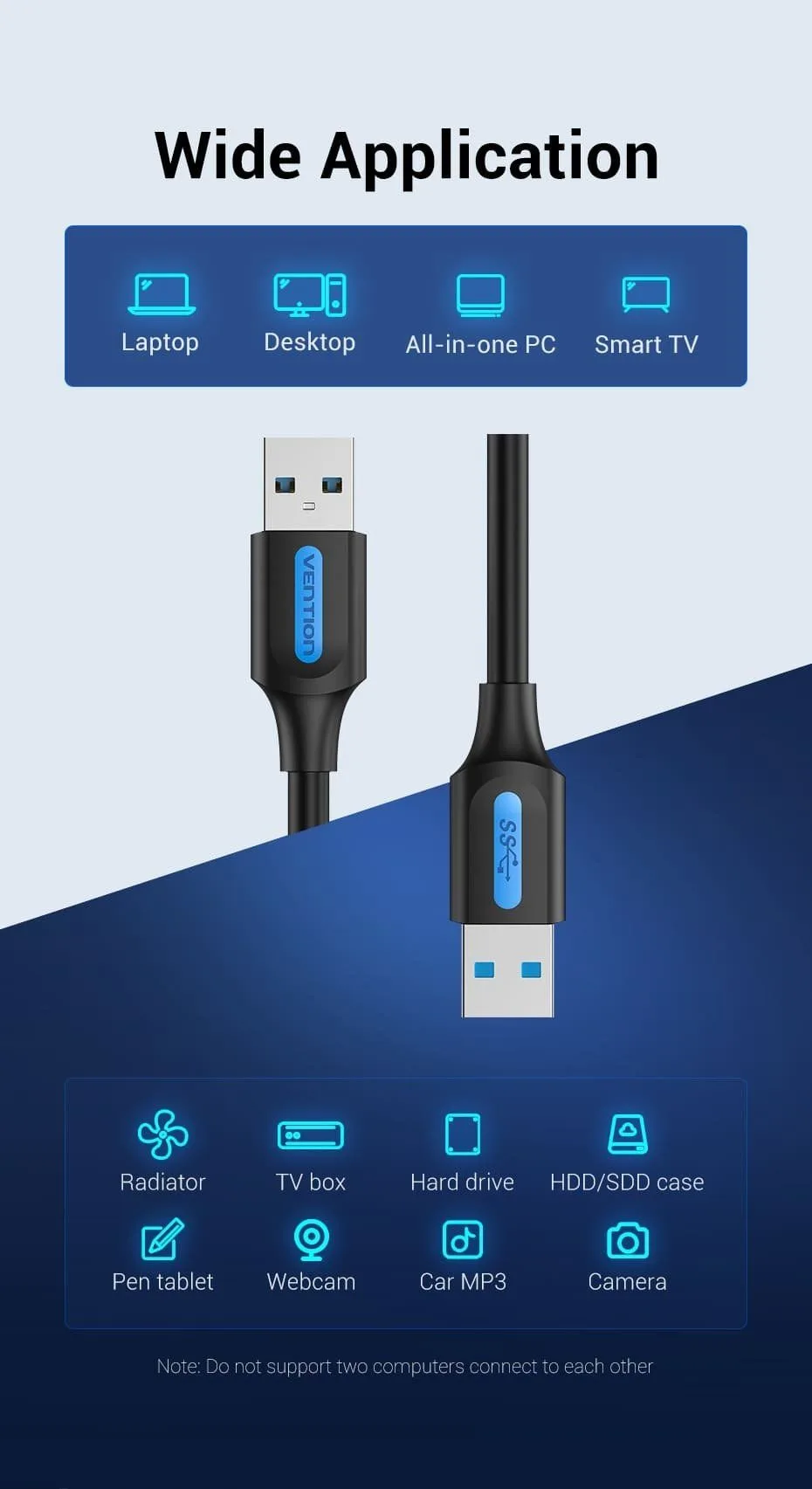 Vention USB-A 3.0 Male to USB-A Male Cable Black PVC Type - 2m - CONBH