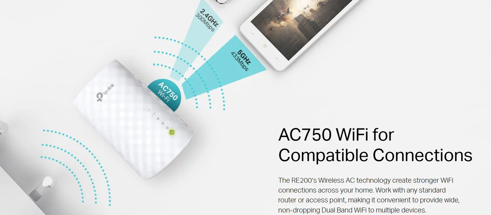 TP-Link AC750 Mesh Wi-Fi Range Extender - RE200