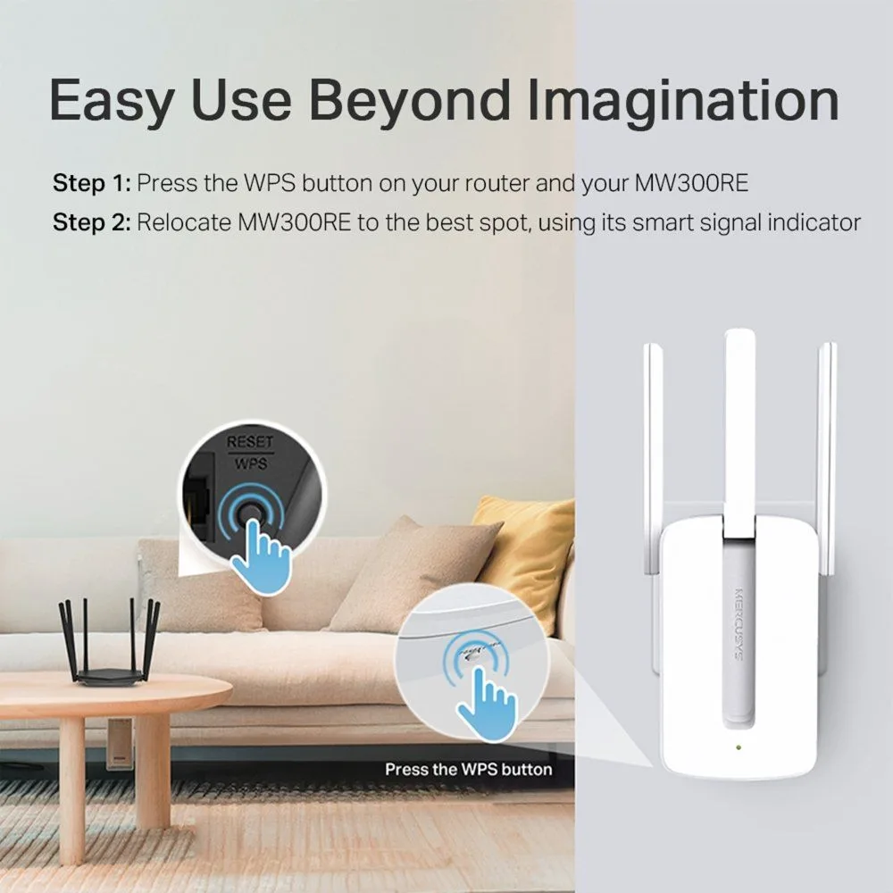 مقوي إشارة Wi-Fi من Mercusys MW300RE بسرعة 300 ميجابت/ث