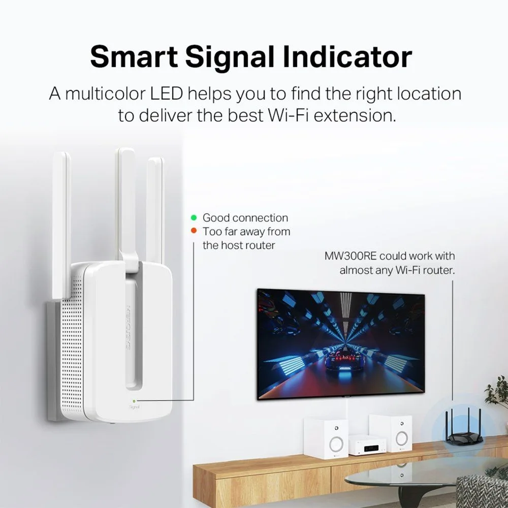 مقوي إشارة Wi-Fi من Mercusys MW300RE بسرعة 300 ميجابت/ث