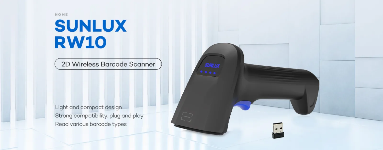 SUNLUX 2D Wireless Barcode Scanner - RW10