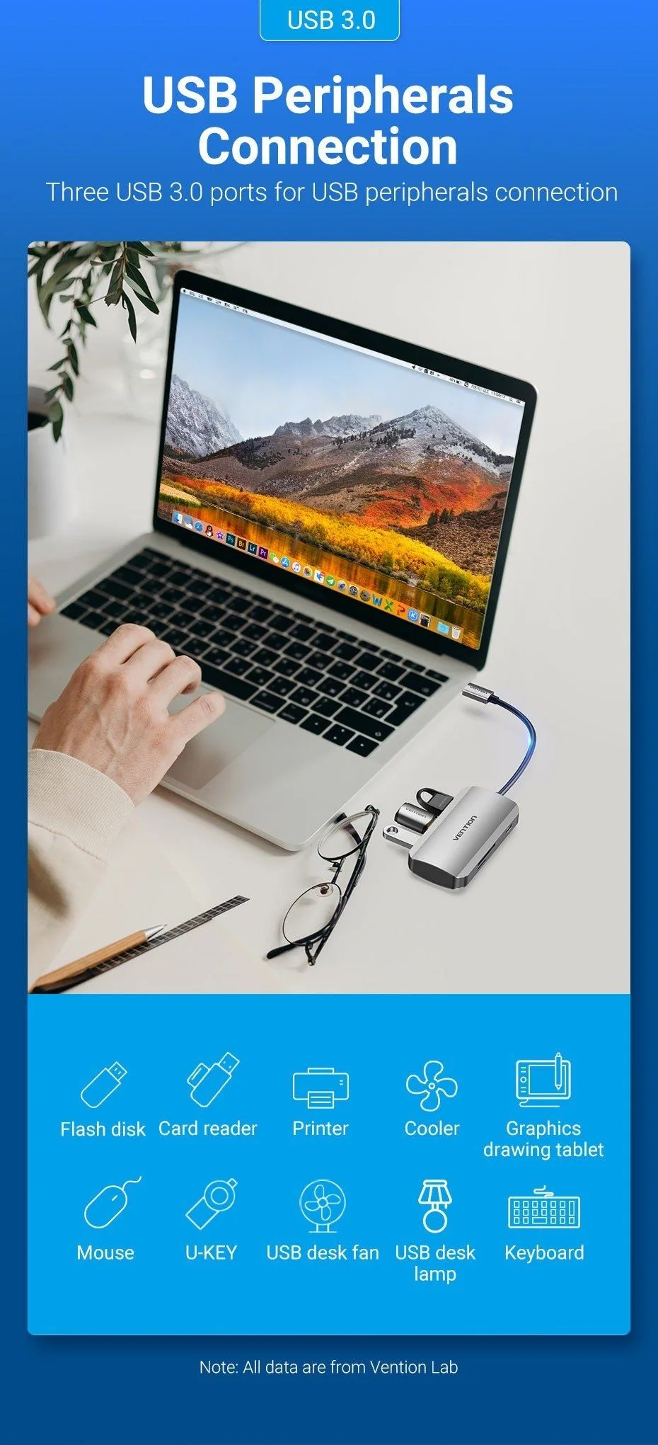 موزّع USB-C من Vention بستة منافذ 6 في 1 - TNHHB
