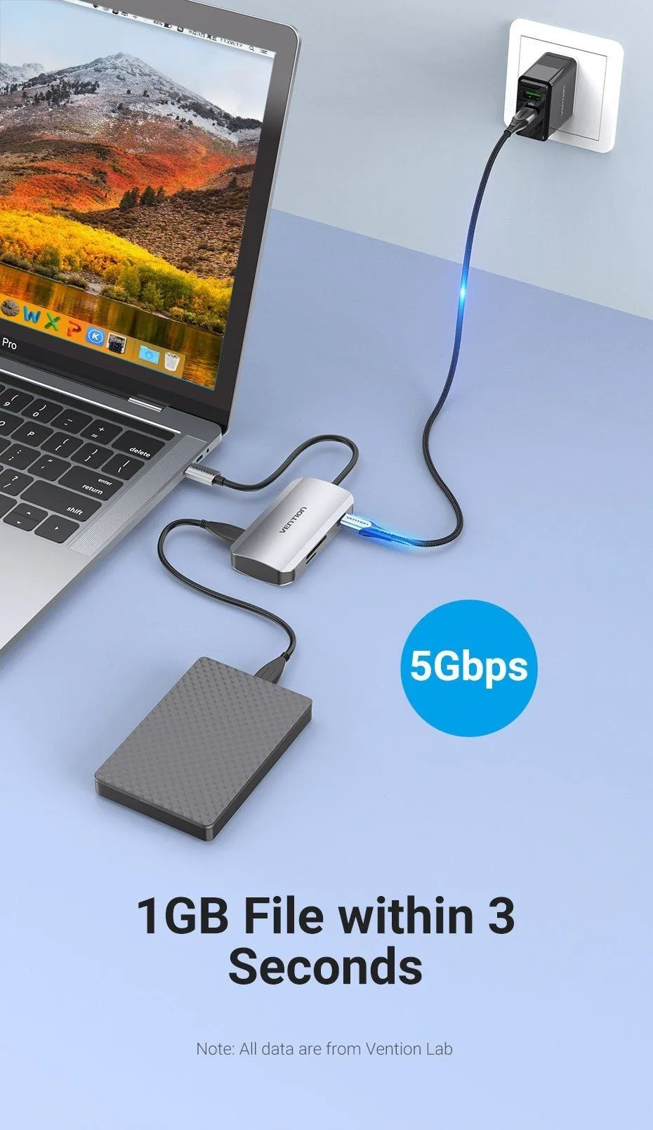 موزّع USB-C من Vention بستة منافذ 6 في 1 - TNHHB