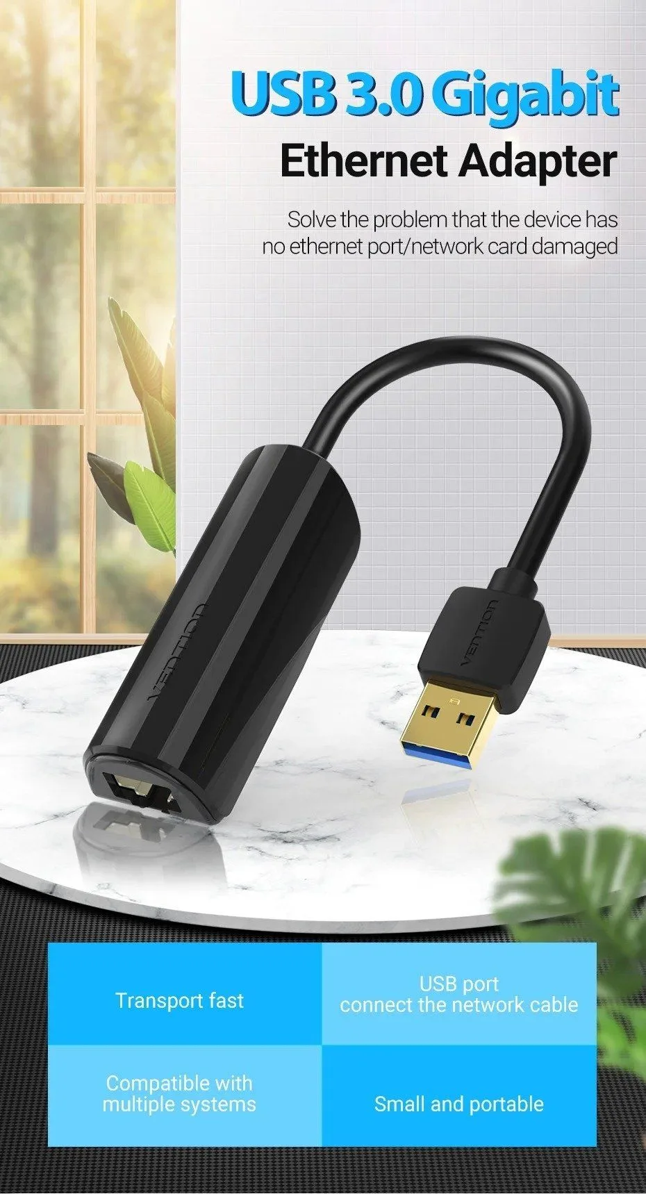 محوّل إيثرنت جيجابت من Vention بمنفذ USB 3.0 - CEHBB
