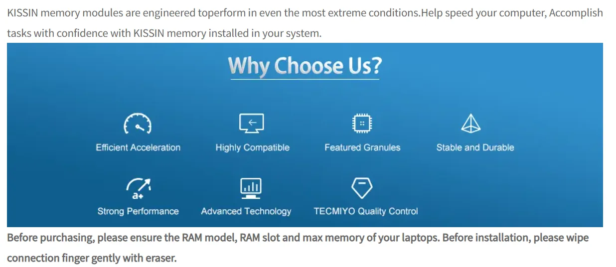 رام لابتوب KISSIN سعة 8GB DDR3L بسرعة 1600MHz