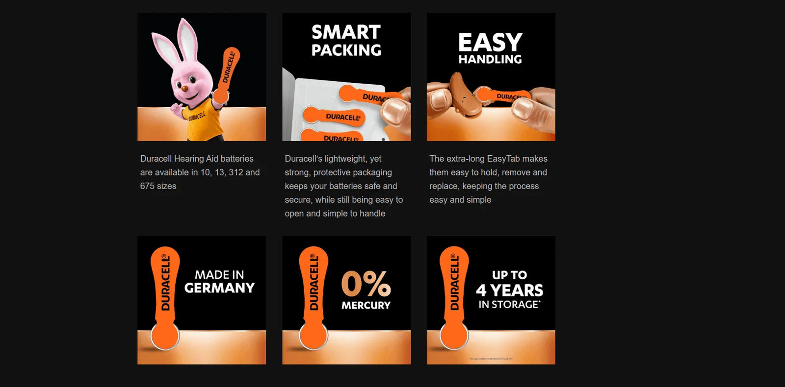 DURACELL ACTIVAIR Hearing Aid Size 13 PR48 Zinc Air Batteries 1.45V / 6-Packs