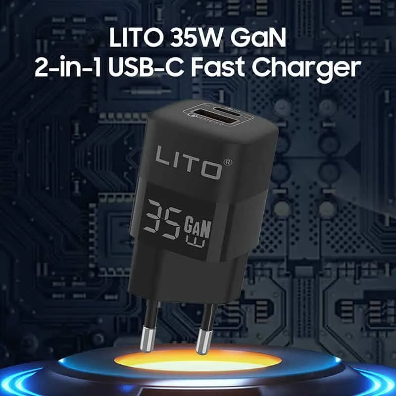شاحن LITO LT-G01 بتقنية GaN بمنفذي Type-C وUSB-A - قدرة 35 واط