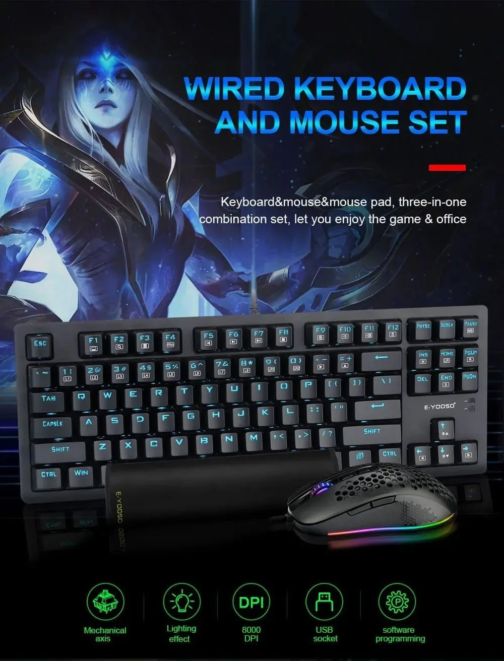 طقم ألعاب E-YOOSO Z-737 - مفاتيح Blue Switch