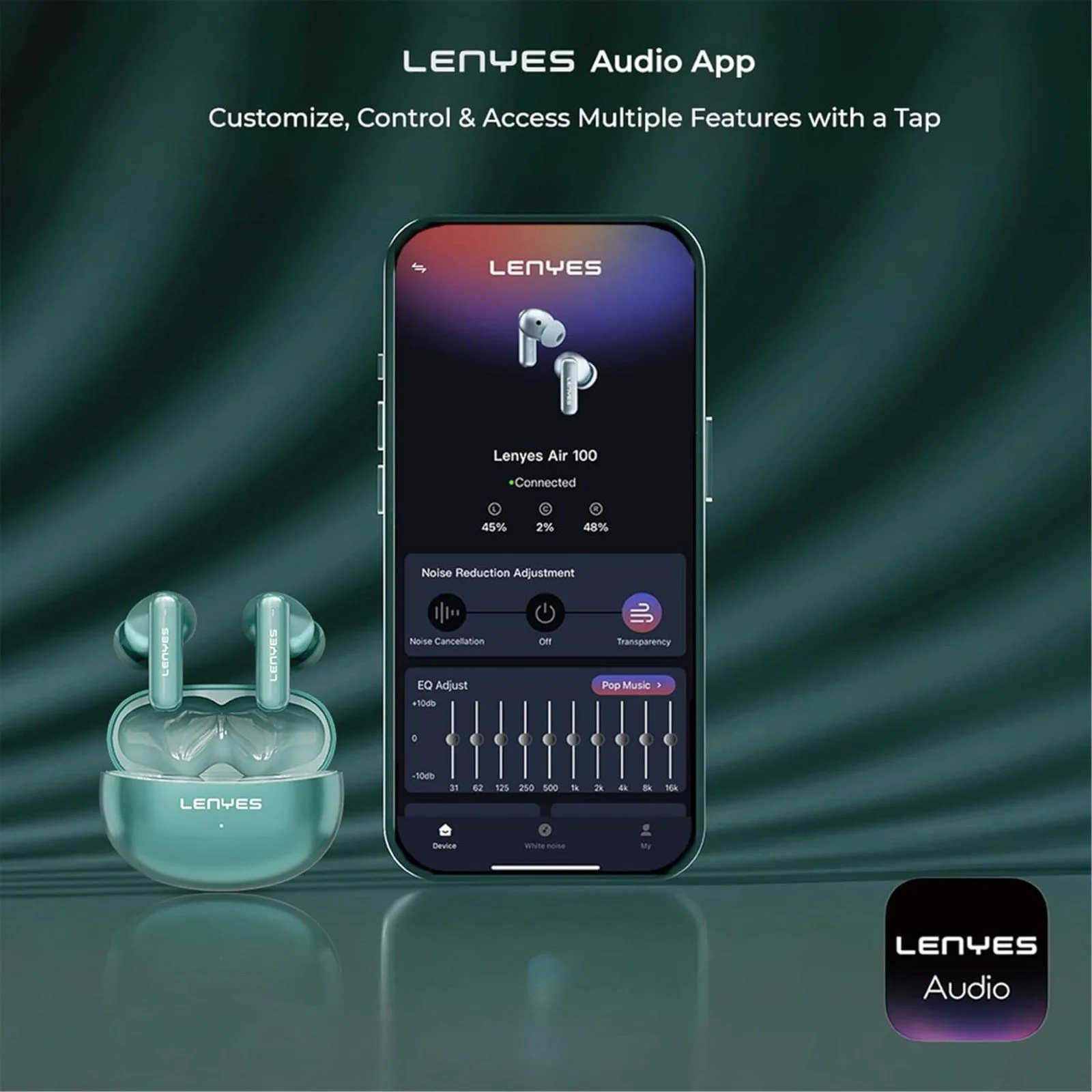 Lenyes AIR 100 Milano ANC + ENC Wireless Earphones - Blue