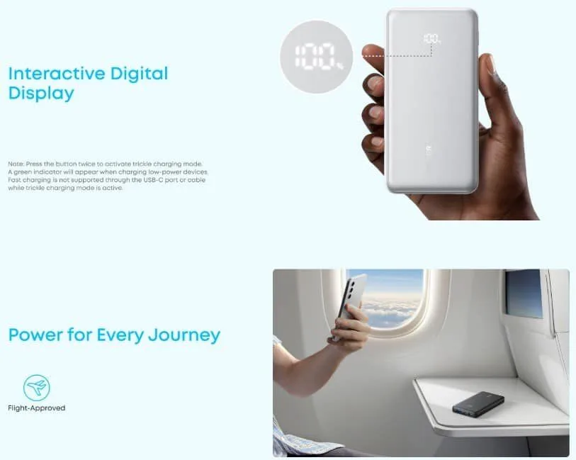 باور بانك Anker Zolo نحيف بكابل USB-C مدمج سعة 10000 مللي أمبير - قدرة 22.5 واط