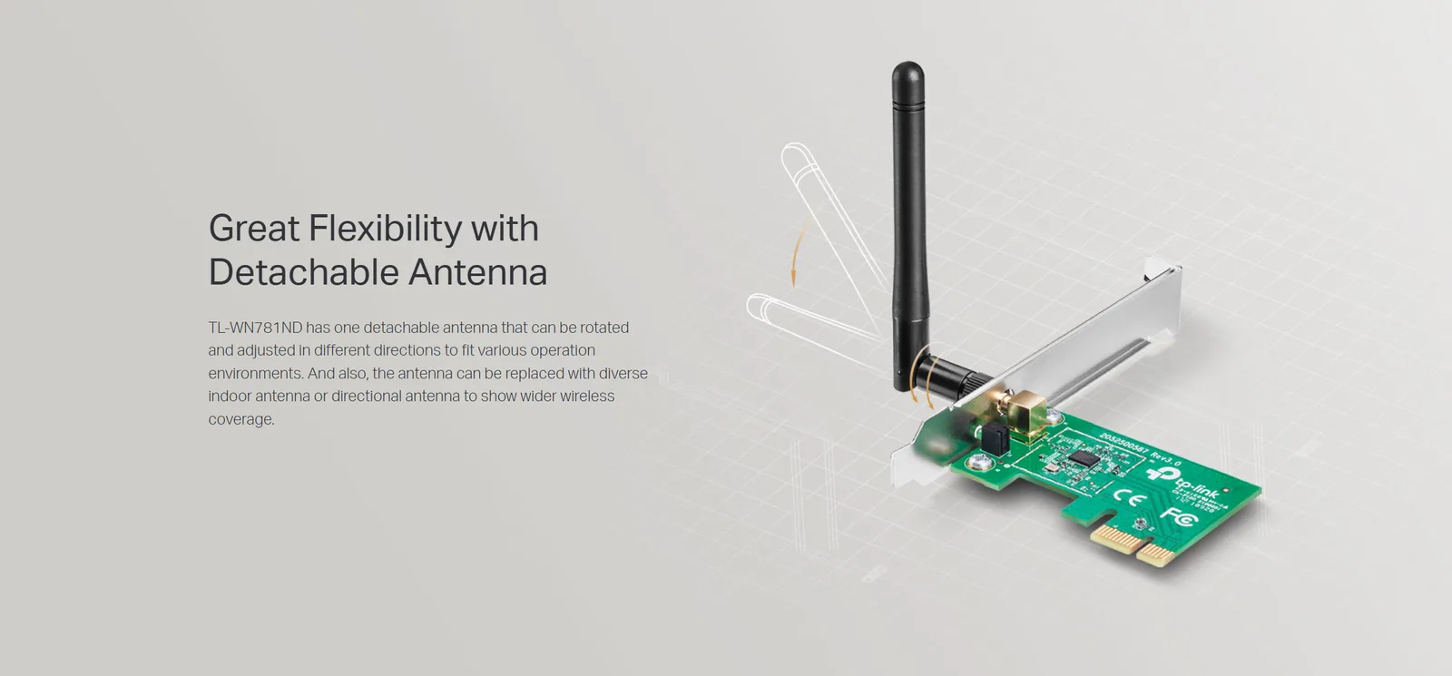 كرت شبكة لاسلكي TP-Link TL-WN781ND بمنفذ PCI Express بسرعة 150 ميجابت/ث