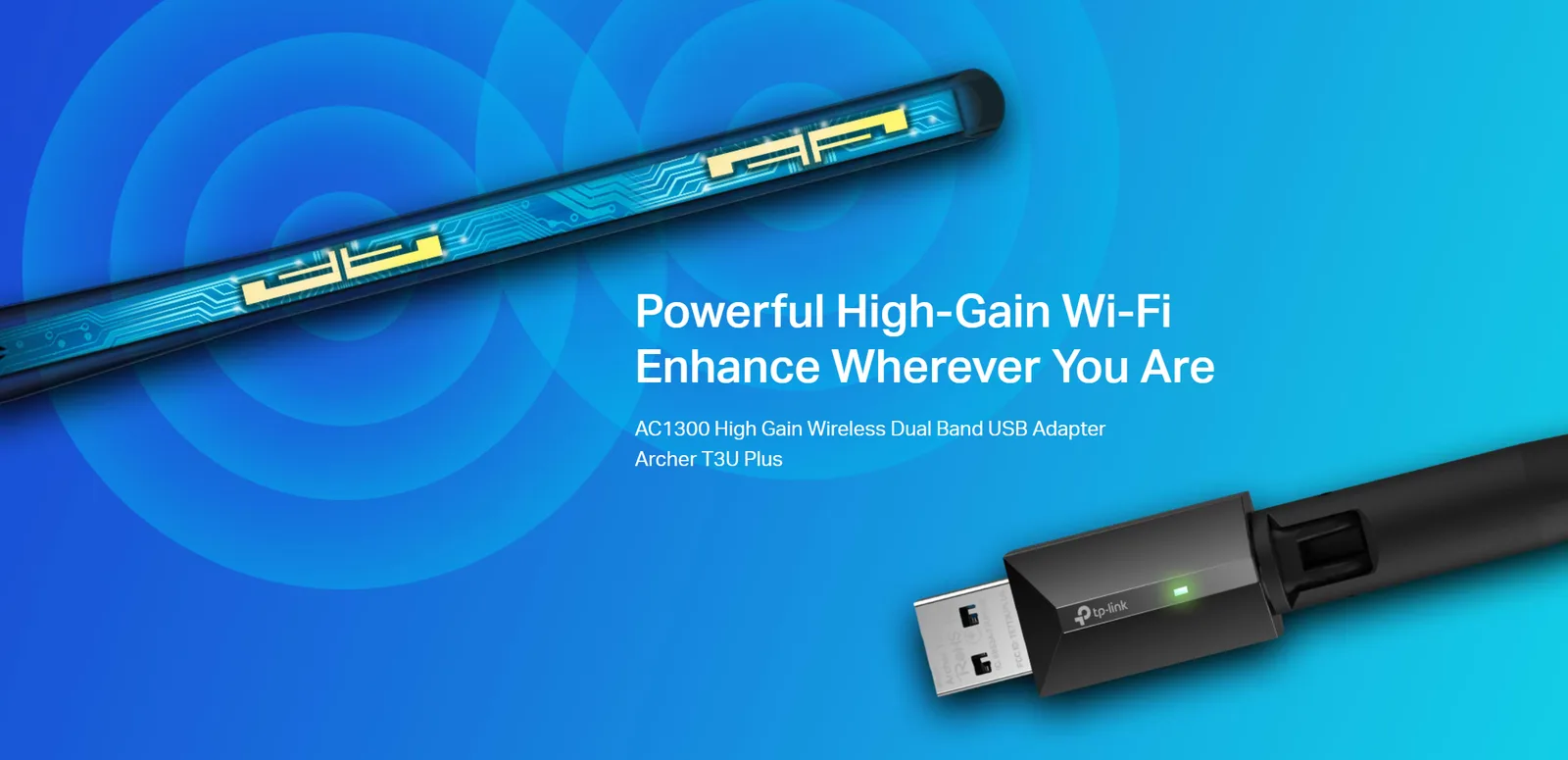 محوّل USB لاسلكي ثنائي النطاق TP-Link Archer T3U Plus بهوائي عالي الكسب AC1300