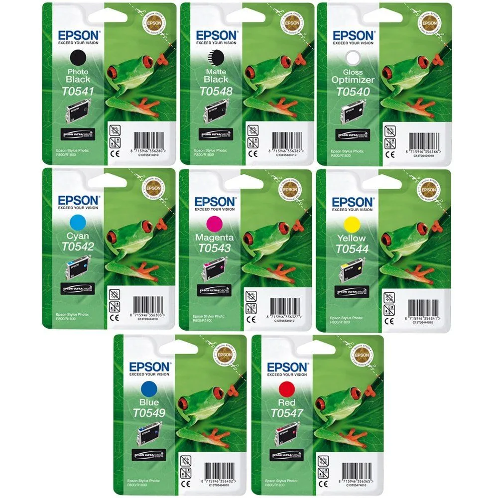 Genuine Epson T0540 8 Colour Ink Cartridge Value Pack (8 x 13ml) For Epson Stylus Photo R1800