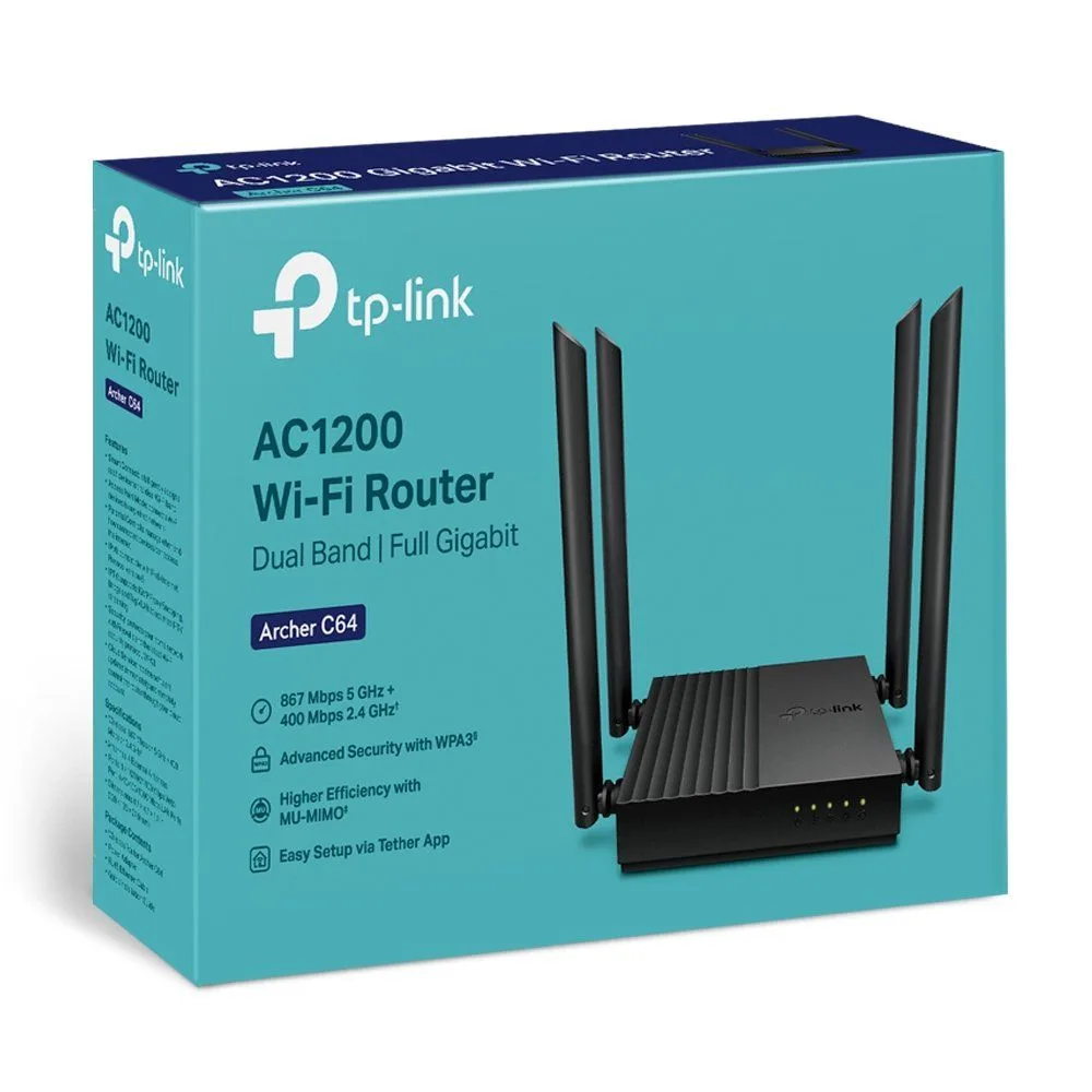 راوتر TP-Link Archer C64 ثنائي النطاق AC1200 بمنافذ جيجابت