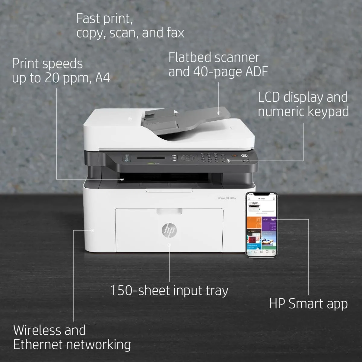 طابعة ليزر HP LaserJet MFP 137fnw متعددة الوظائف 4 في 1 - أبيض وأسود - 4ZB84A