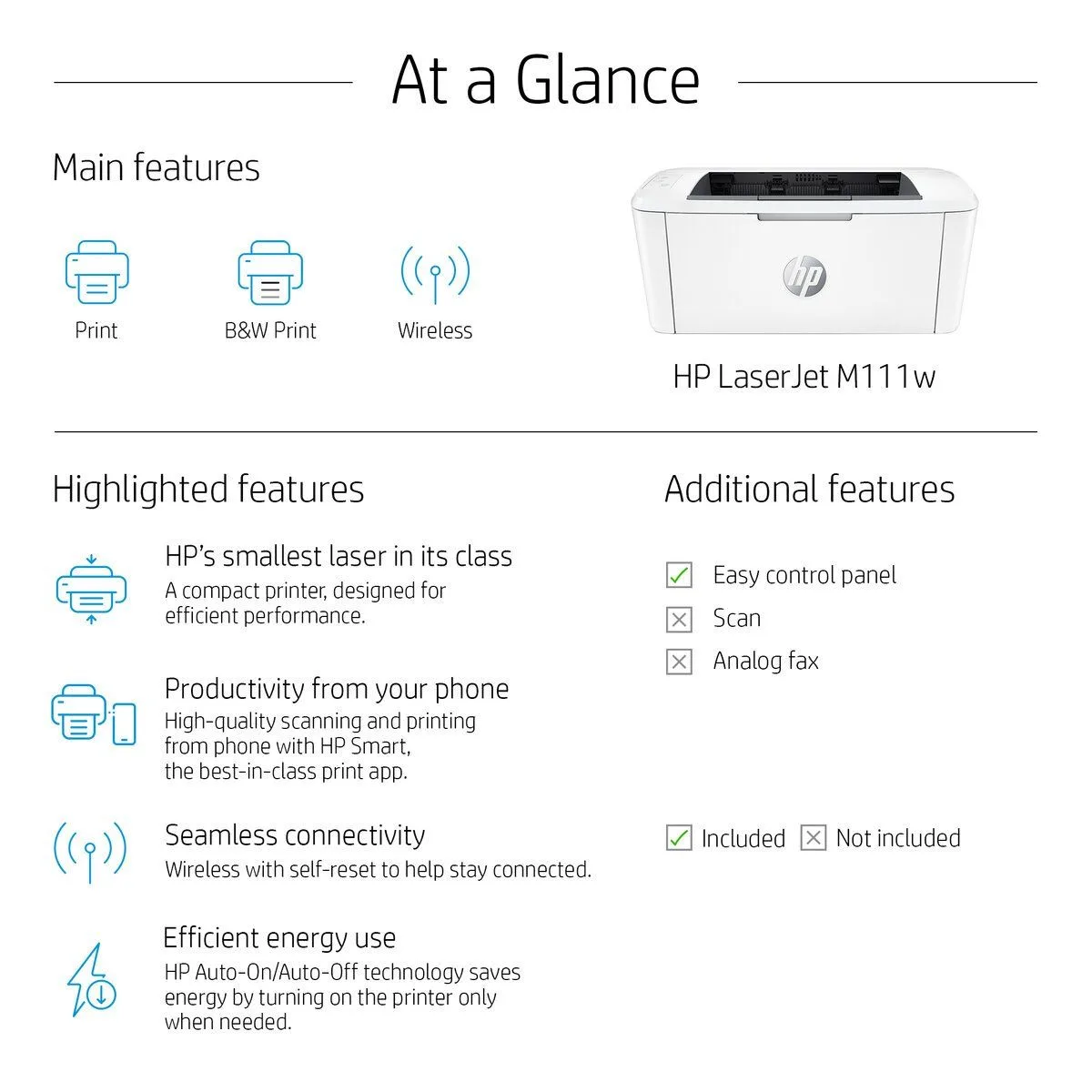 HP LaserJet M111W Mono Wireless Small Office A4 Printer - 7MD68A