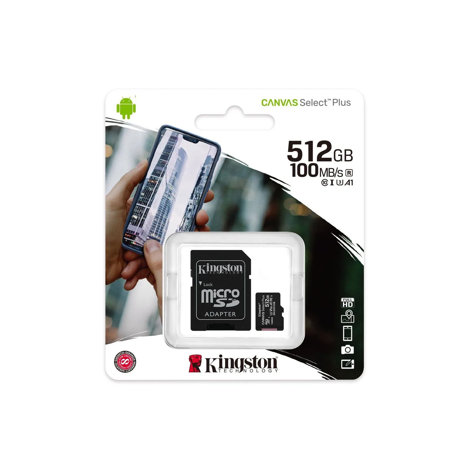 Kingston SDCS2/512GB Memory Card MicroSD Canvas Select Plus 100R A1 C10 + Adaptor