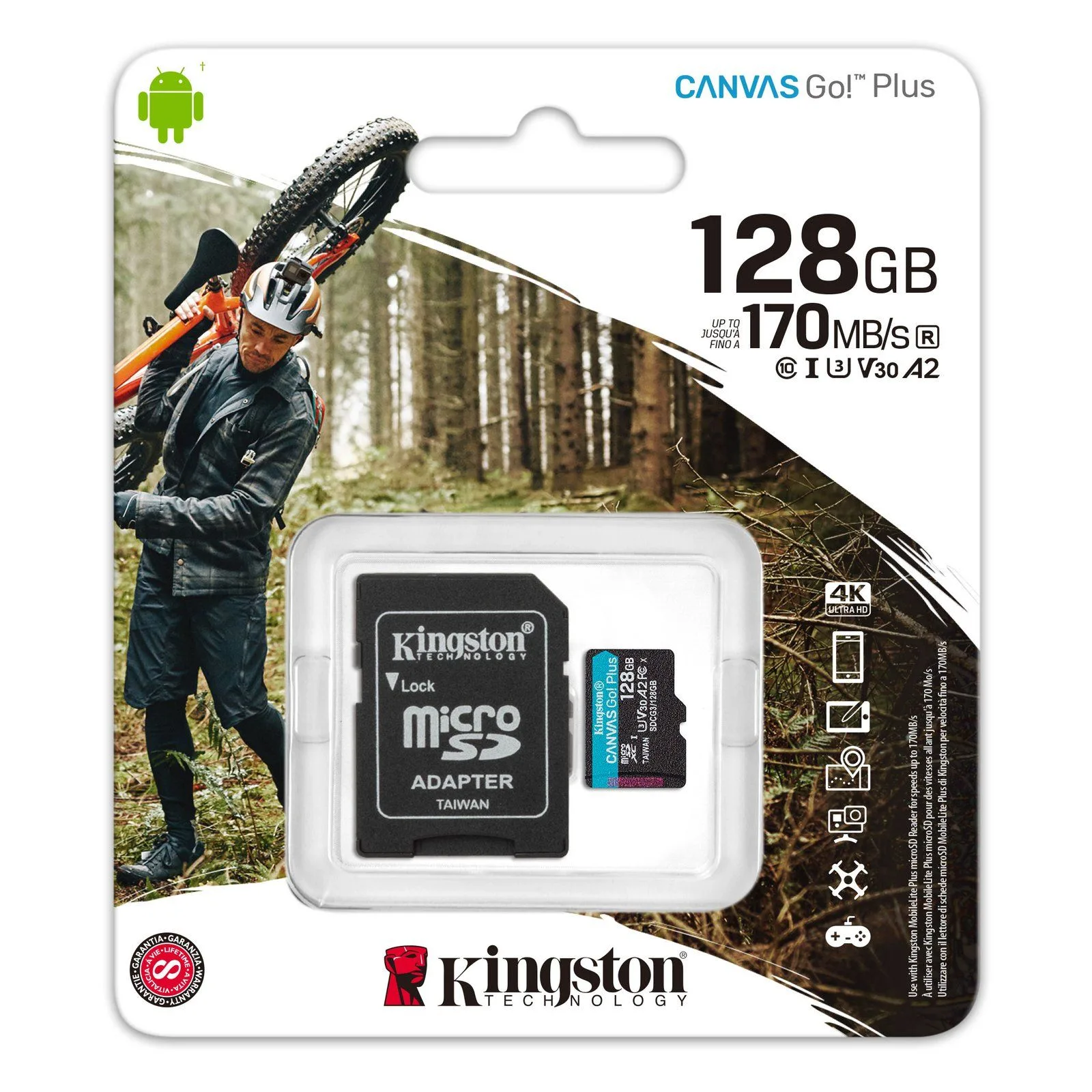 Kingston 128GB Memory Card MicroSDXC Canvas Go Plus 170MB/s UHS-I A2 C10 U3 V30 + Adaptor