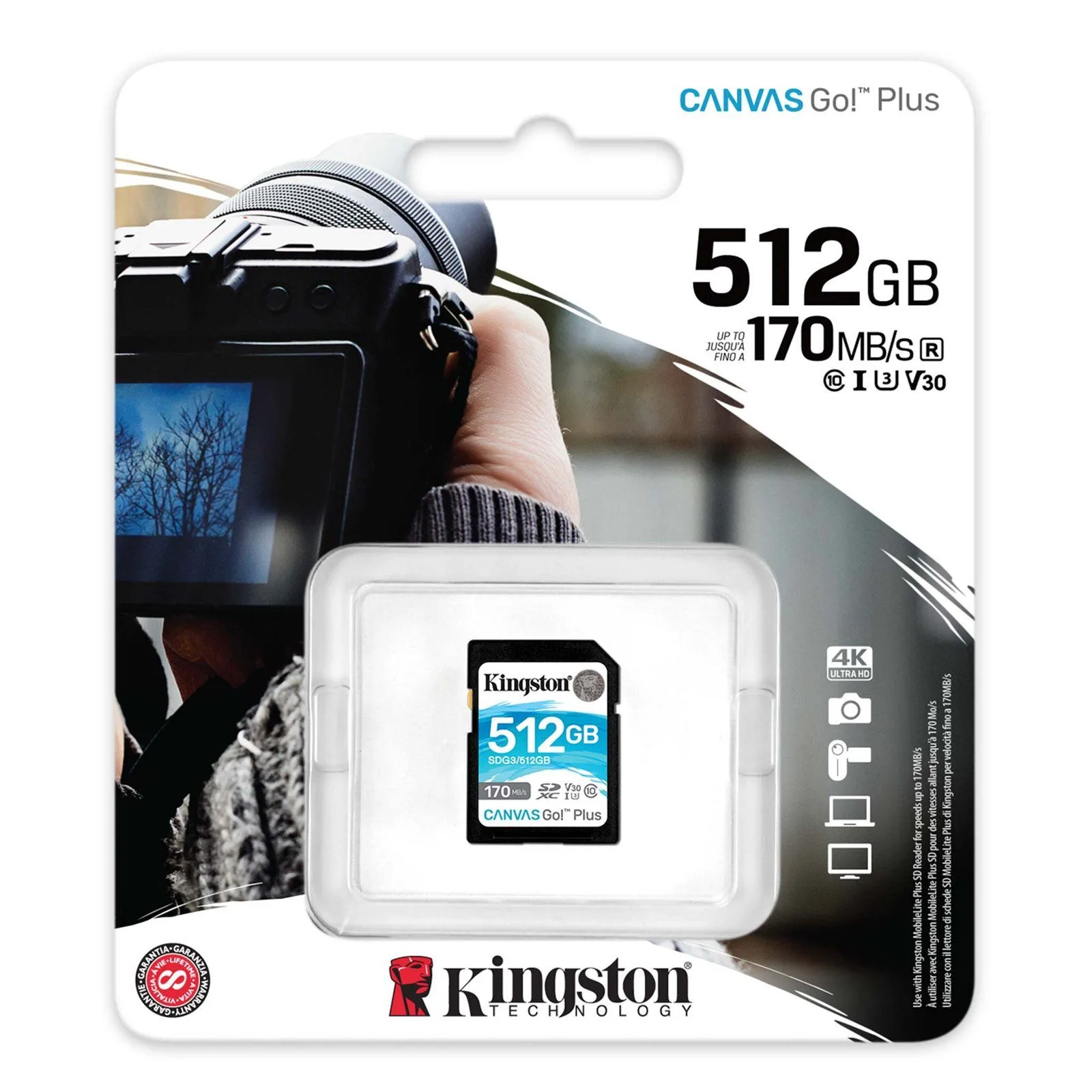 Kingston 512GB SDXC Memory Card Canvas Go Plus 170MB/s UHS-I C10 U3 V30